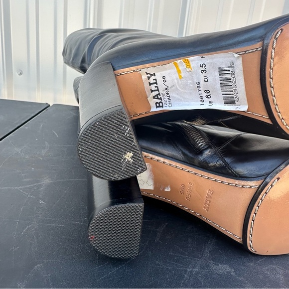 Bally Chadra Black Leather Stacked Heel Zipper Side Knee High Boots Size US 6M - Picture 12 of 16